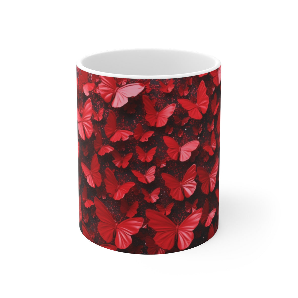 Tasse Papillons Rouges sur Fond Noir Mug Brillant et Chic Cadeau Femme Élégante Original Glamour