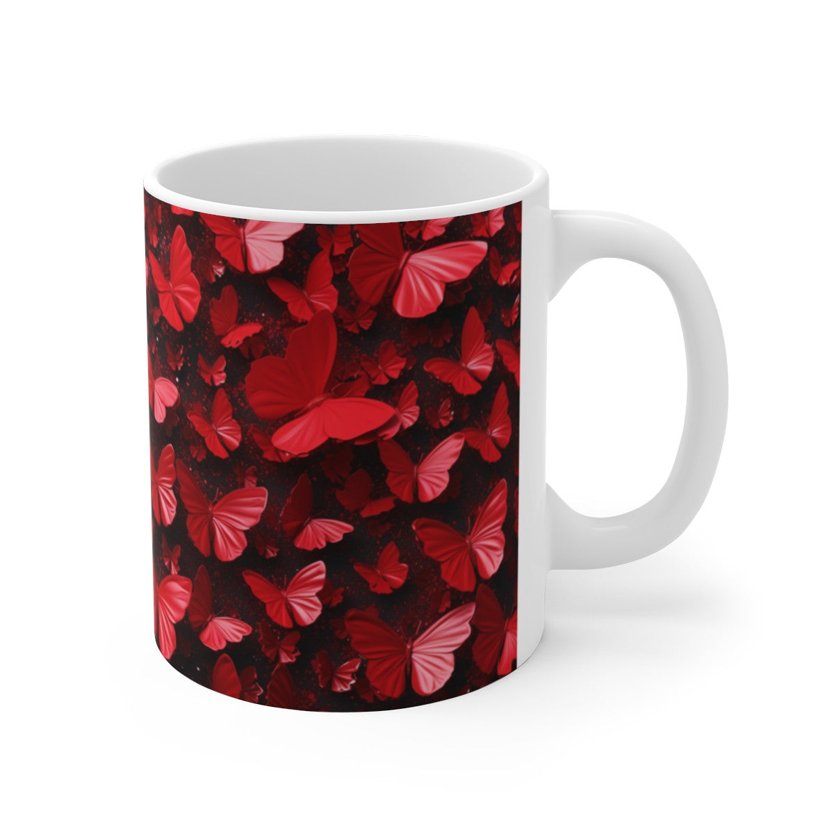 Tasse Papillons Rouges sur Fond Noir Mug Brillant et Chic Cadeau Femme Élégante Original Glamour