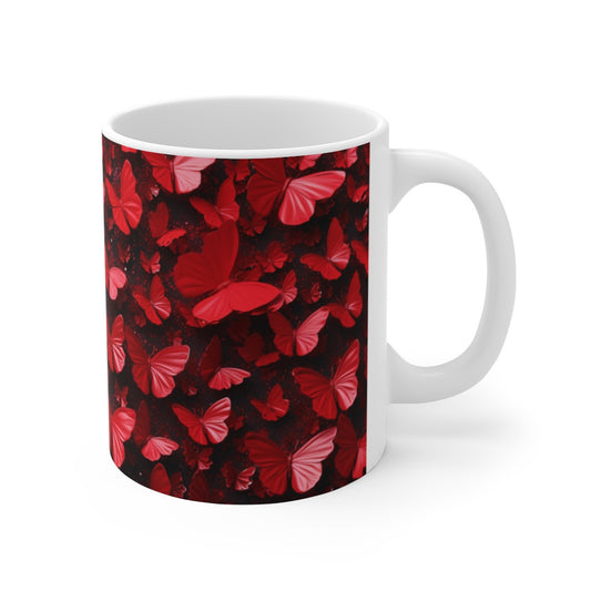 Tasse Papillons Rouges sur Fond Noir Mug Brillant et Chic Cadeau Femme Élégante Original Glamour