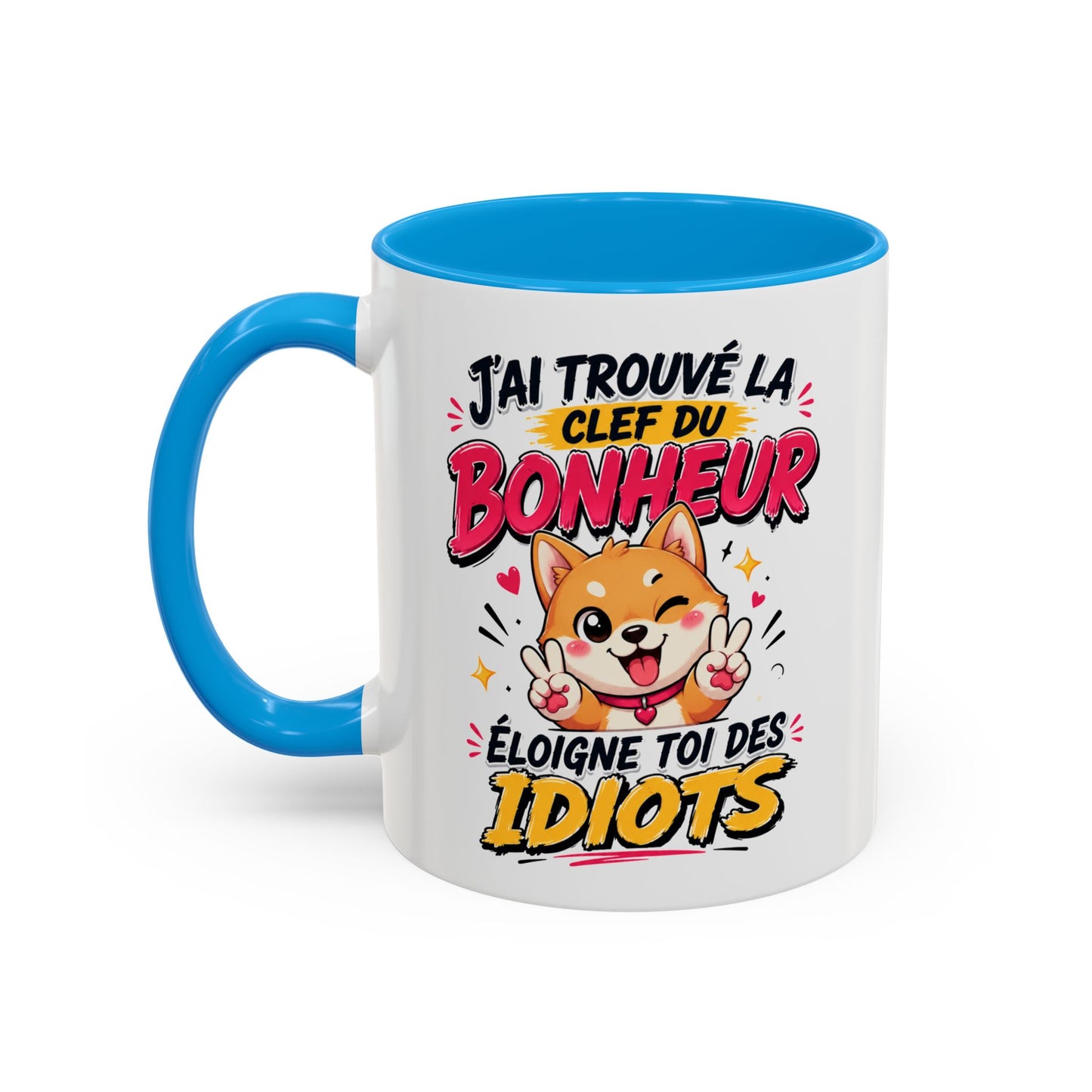 Tasse J’Ai Trouvé La Clef Du Bonheur – Mug Chien Kawaii Humour – Cadeau Positif Original 325ml