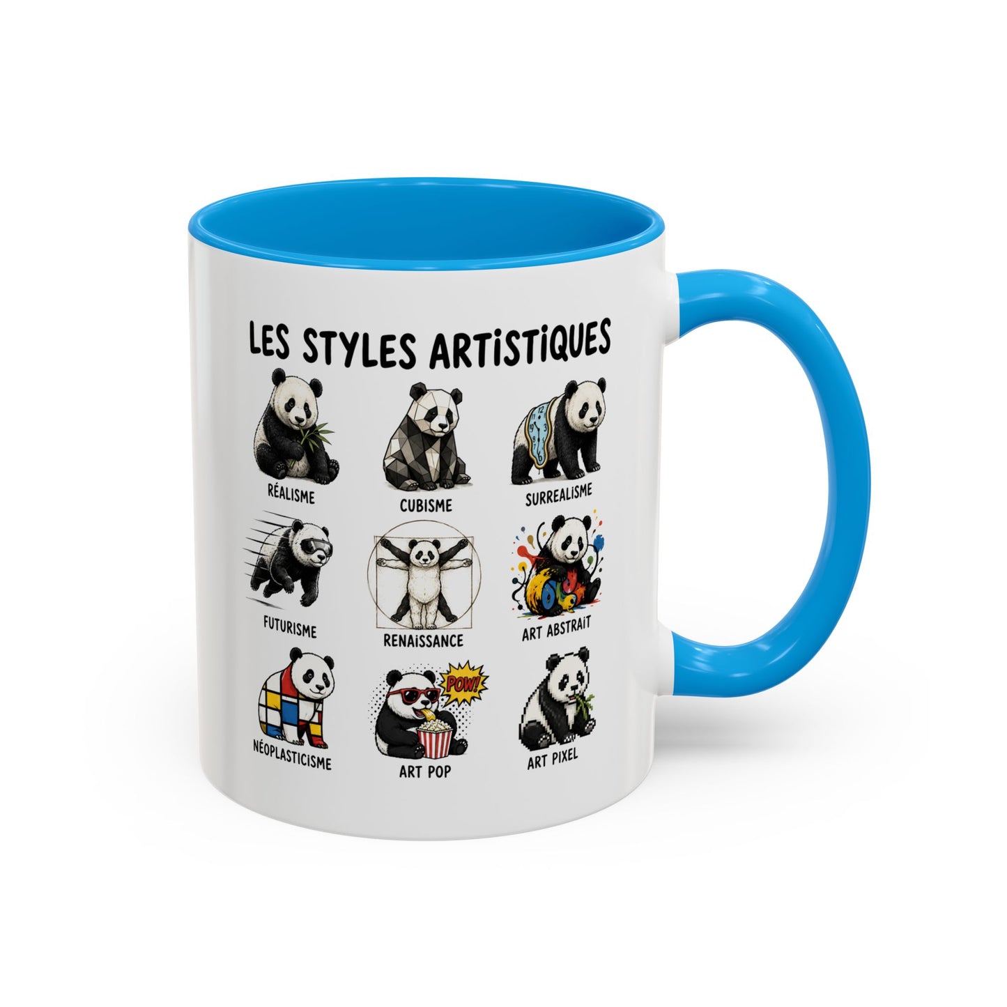 Mug Panda Styles Artistiques – Tasse Art Peinture Créative – Réalisme Cubisme Surréalisme Abstrait Pop Art Pixel – Cadeau Homme et Femme Noir Bleu Rouge
