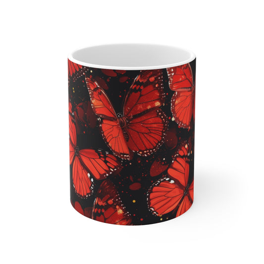 Tasse Papillons Rouges Mug Élégant Fond Noir Idée Cadeau Original Passion Rouge Nature Insecte Chic