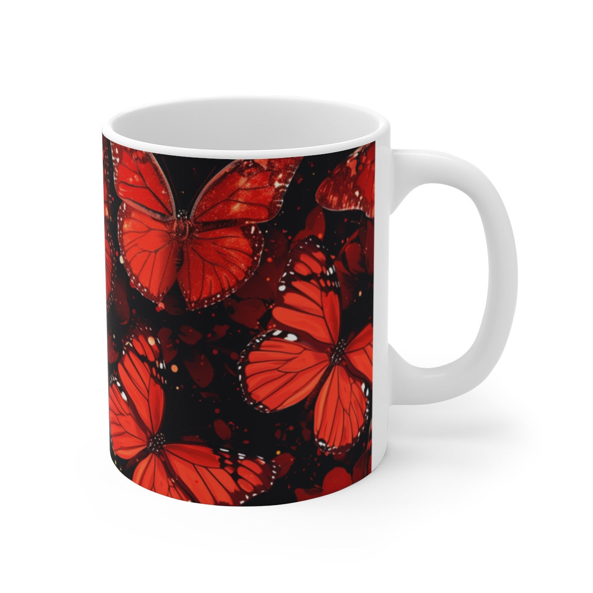 Tasse Papillons Rouges Mug Élégant Fond Noir Idée Cadeau Original Passion Rouge Nature Insecte Chic