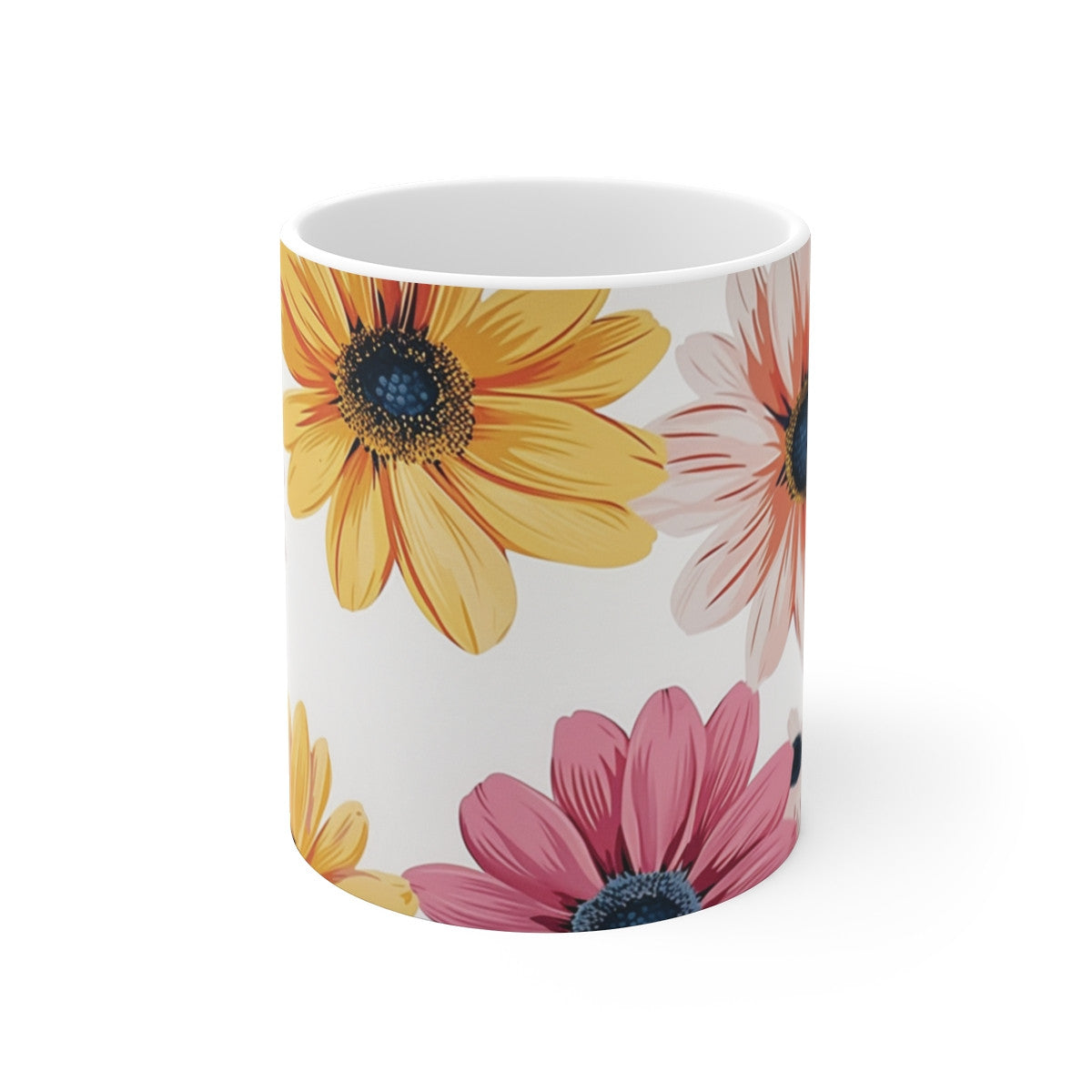 Tasse Marguerites Multicolores Design Floral sur Fond Blanc Mug Coloré Printanier Cadeau Original