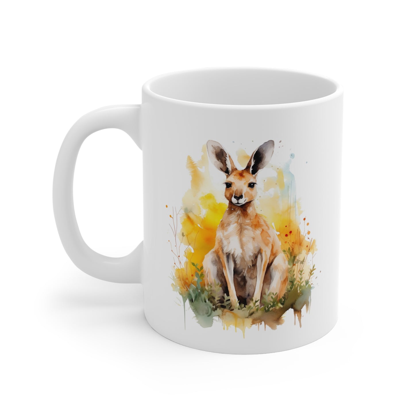 Mug Kangourou Aquarelle Dorée – Tasse Nature Australienne – Cadeau Animal Artistique Céramique 325ml
