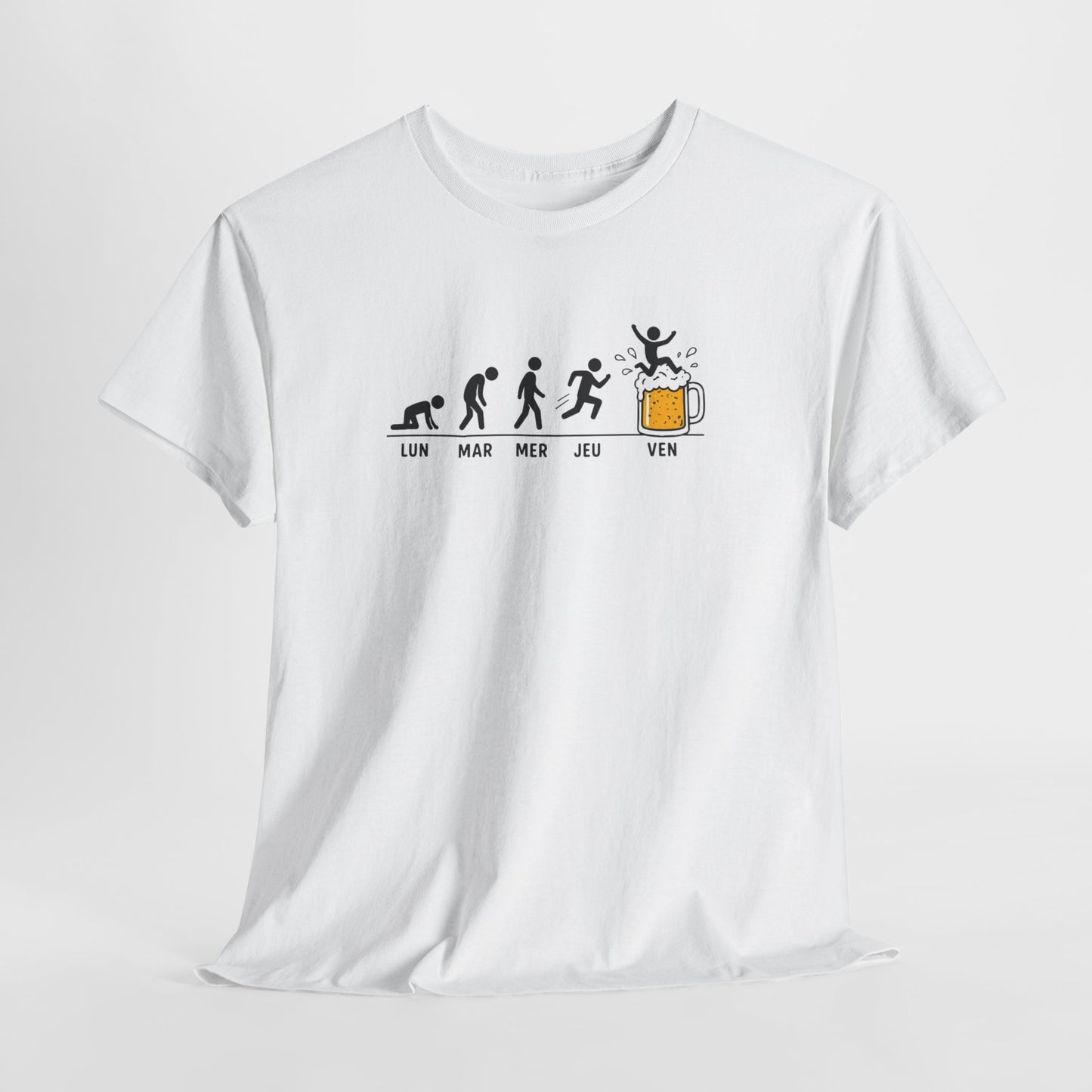 T-Shirt Humour Bière Vendredi Homme Femme – Tee Shirt Évolution Semaine Travail – Cadeau Drôle Collègue Weekend Noir Blanc Gris