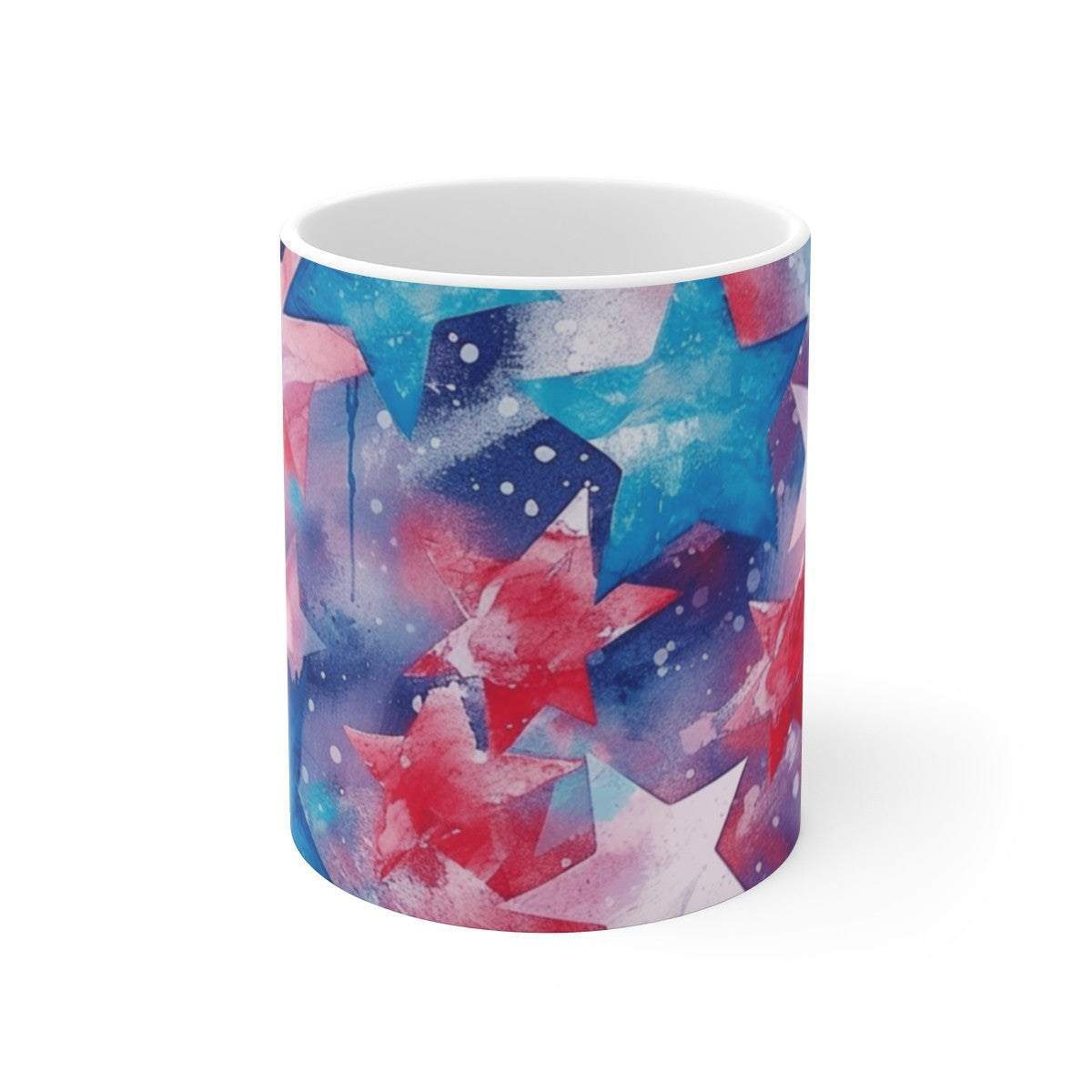 Tasse Étoiles USA Mug Céramique 325ml –Rouge Bleu Blanc Motif Aquarelle Micro-ondes et Lave-vaisselle