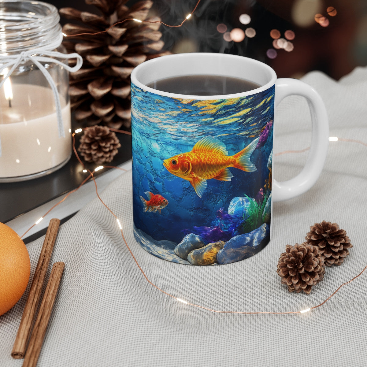 Tasse Aquarium Poissons Océan Bleu, Fond Marin, Design Zen & Coloré – Cadeau Nature & Relax