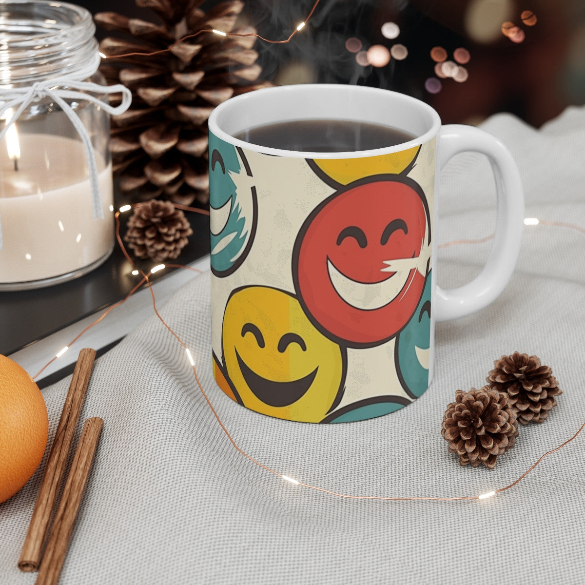 Tasse Smileys Rétro  Mug Céramique 325ml  Design Joyeux Années 90  Cadeau Coloré Feel Good