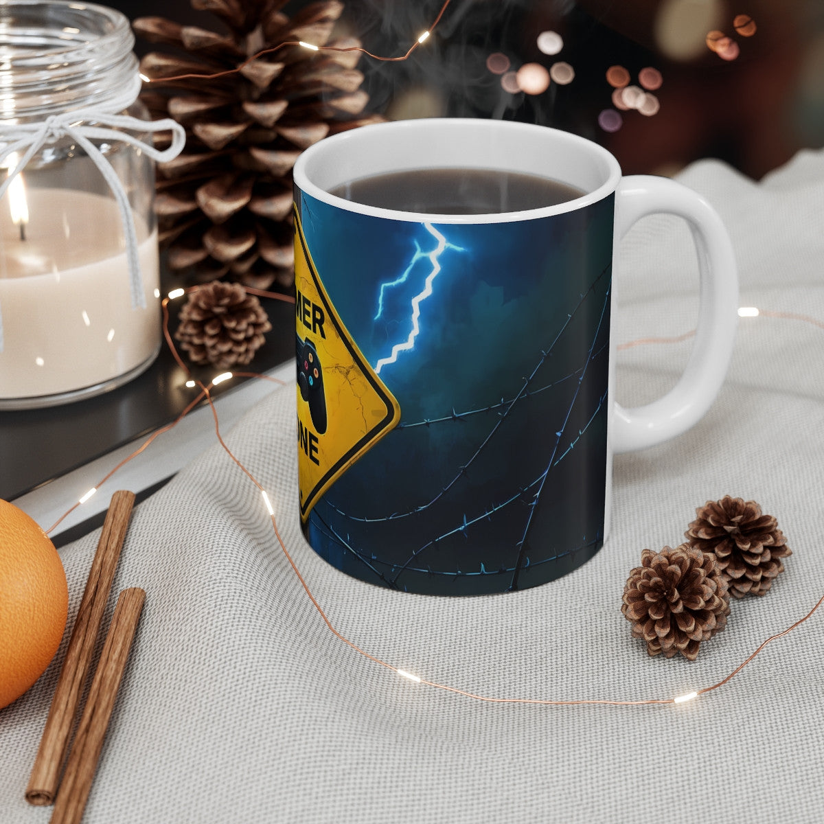 Tasse Gamer Zone  Mug Céramique 325ml  Manette Noire & Éclairs  Cadeau Geek Gaming Hardcore & Déco Setup