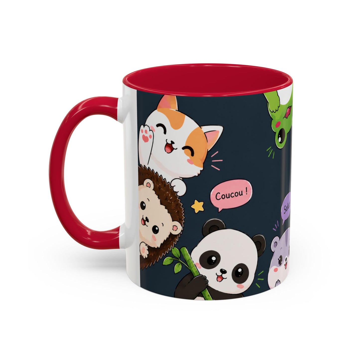Tasse Kawaii Animaux Mignons – Mug Cute avec Chat Panda Lapin Renard et Messages Bonjour – Style Japonais 325ml