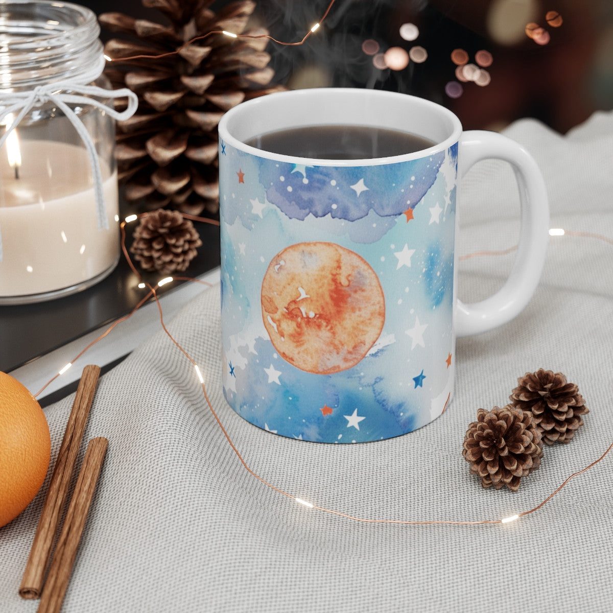 Tasse Lune Aquarelle Mug Céramique 325ml Univers Bleu & Planètes  Design Astral Poétique Cadeau Cosmique