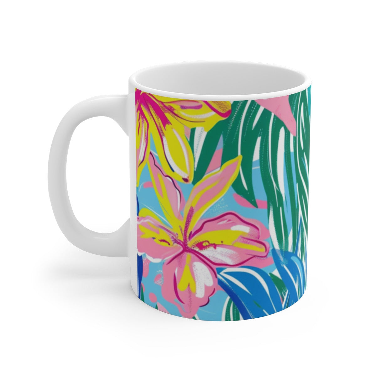 Tasse Fleurs Tropicales Mug Céramique 325ml  Design Exotique Hibiscus Rose  Ambiance Été, Vacances & Plage