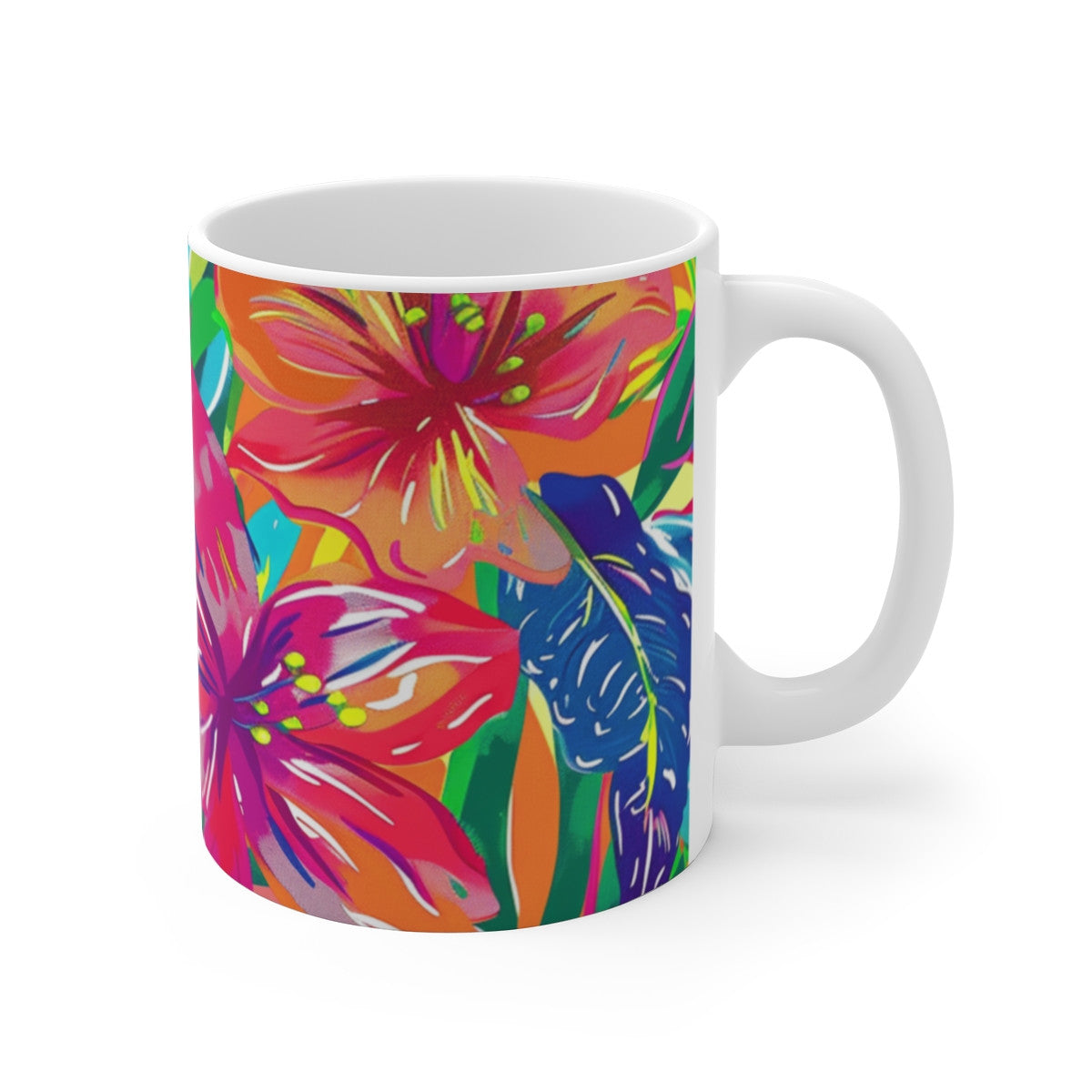 Tasse Tropicale Fluo Mug Céramique 325ml  Design Fleurs Exotiques Multicolores  Ambiance Été, Vacances & Pop Art