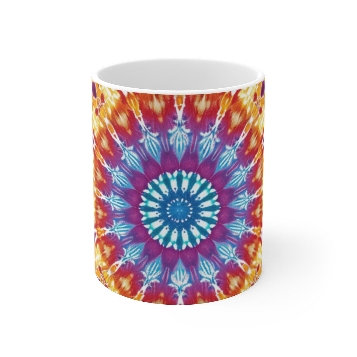 Tasse Tie-Dye Mandala  Mug Céramique 325ml Design Psychédélique Coloré Hippie, Bohème, Rainbow Vibes
