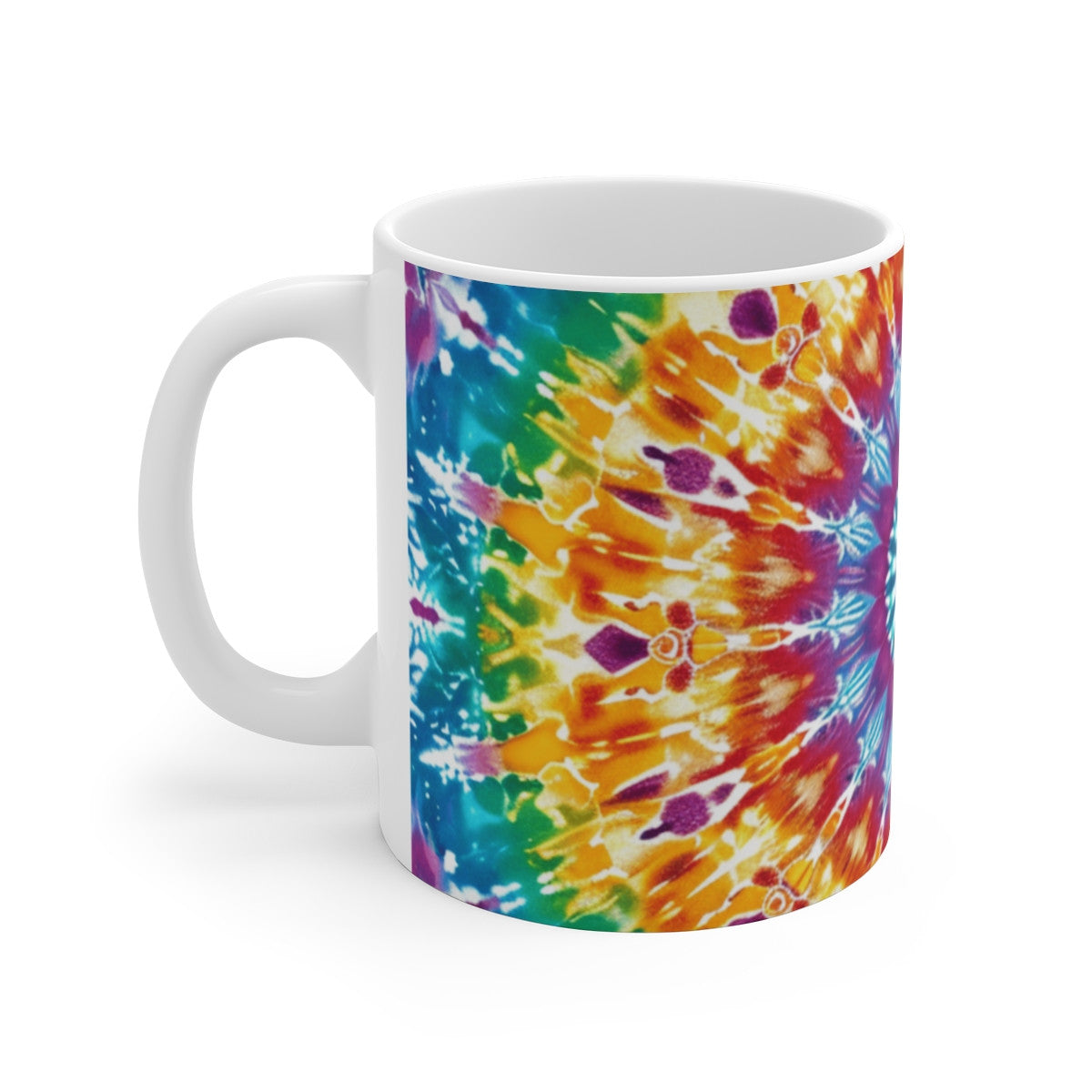 Tasse Tie-Dye Mandala  Mug Céramique 325ml Design Psychédélique Coloré Hippie, Bohème, Rainbow Vibes