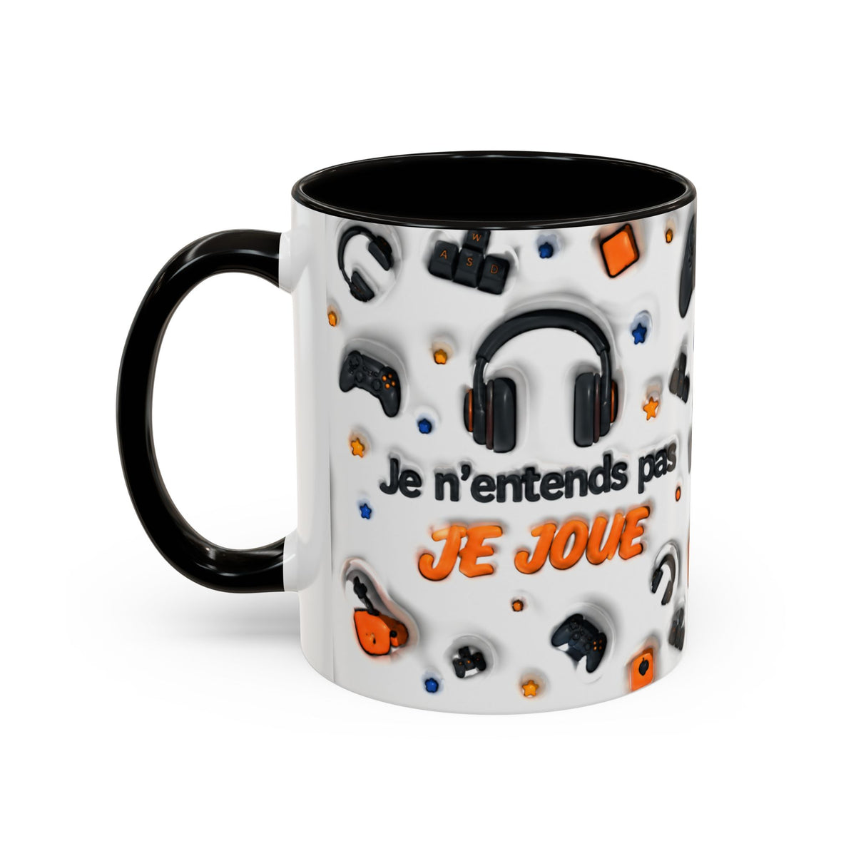 Mug Gamer « Je n’entends pas, je joue » – Tasse Gaming avec Casque, Manettes et Clavier – Cadeau Original Joueur Jeux Vidéo