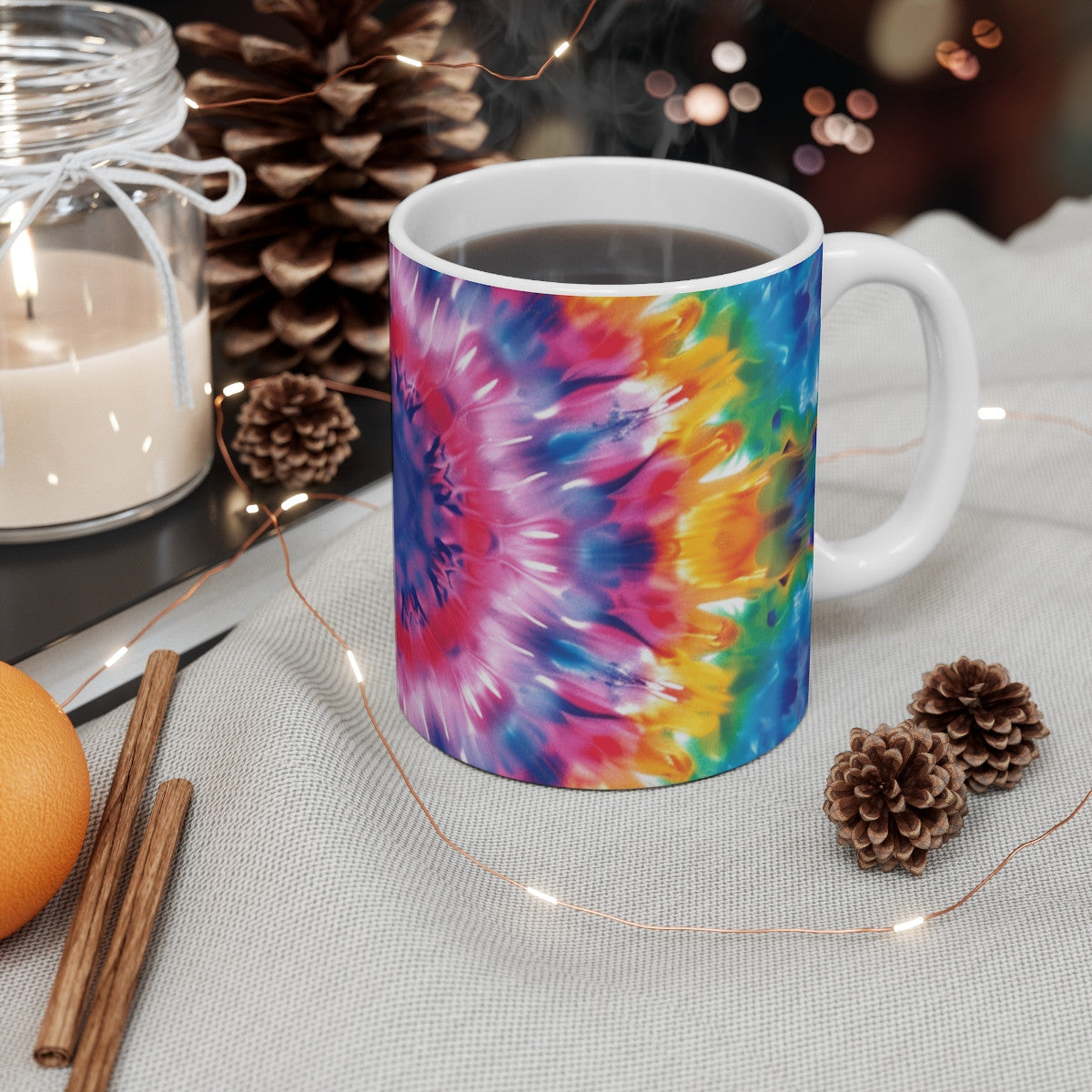 Tasse Tie-Dye Spirale  Mug Céramique 325ml Design Psychédélique Arc-en-Ciel  Mandala Hippie & Festival Coloré