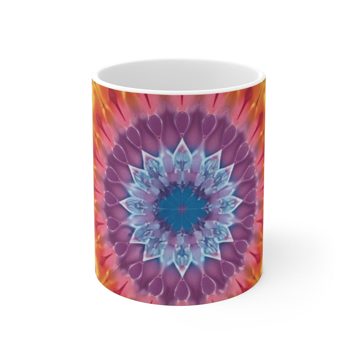 Tasse Mandala Tie-Dye  Mug Céramique 325ml Design Énergétique Psychédélique Arc-en-Ciel, Chakra, Hippie & Méditation