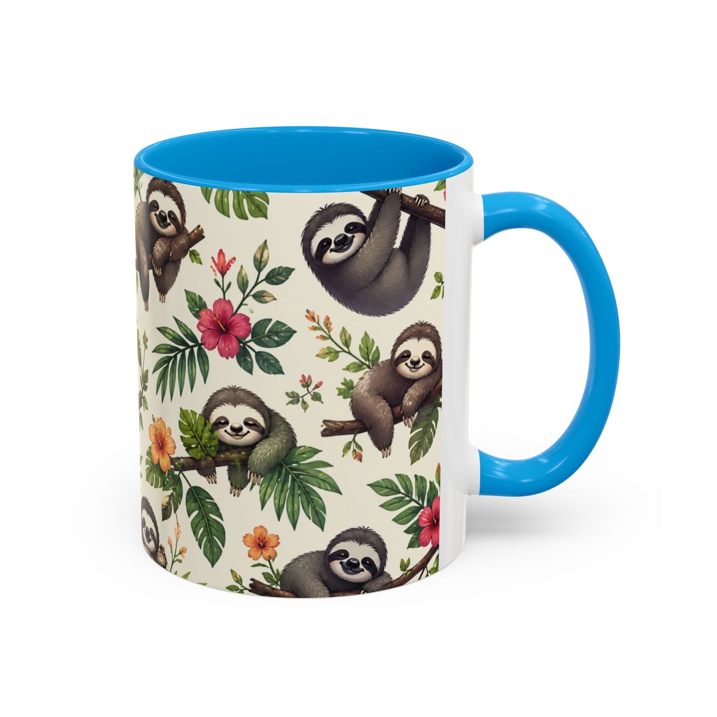 Tasse Paresseux Mignons – Mug Jungle Tropicale et Fleurs – Design Animal Kawaii et Nature – Céramique 325ml