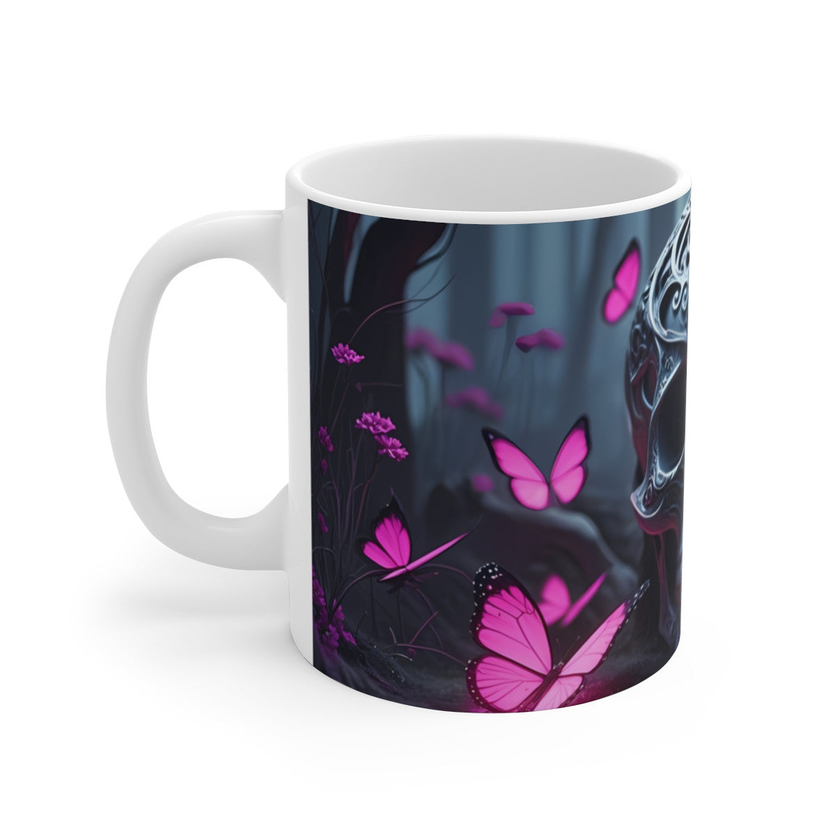 Tasse Crâne Gothique avec Papillons Roses  Mug Sombre Élégant  Design Baroque & Poétique  Idée Cadeau Décalée