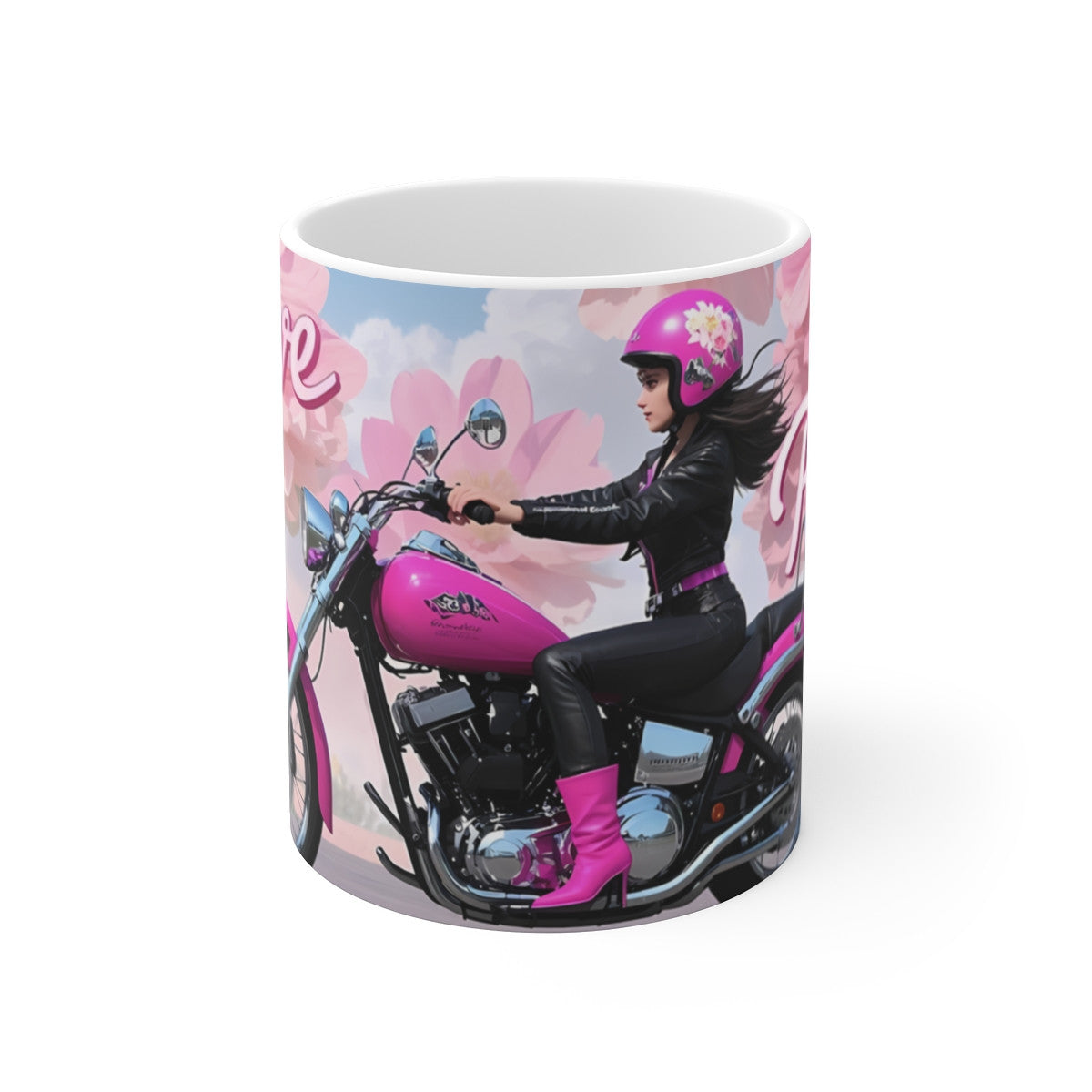 Tasse Motarde Rose « Love to Ride » – Mug Moto Féminin avec Fleurs – Cadeau Biker Girl