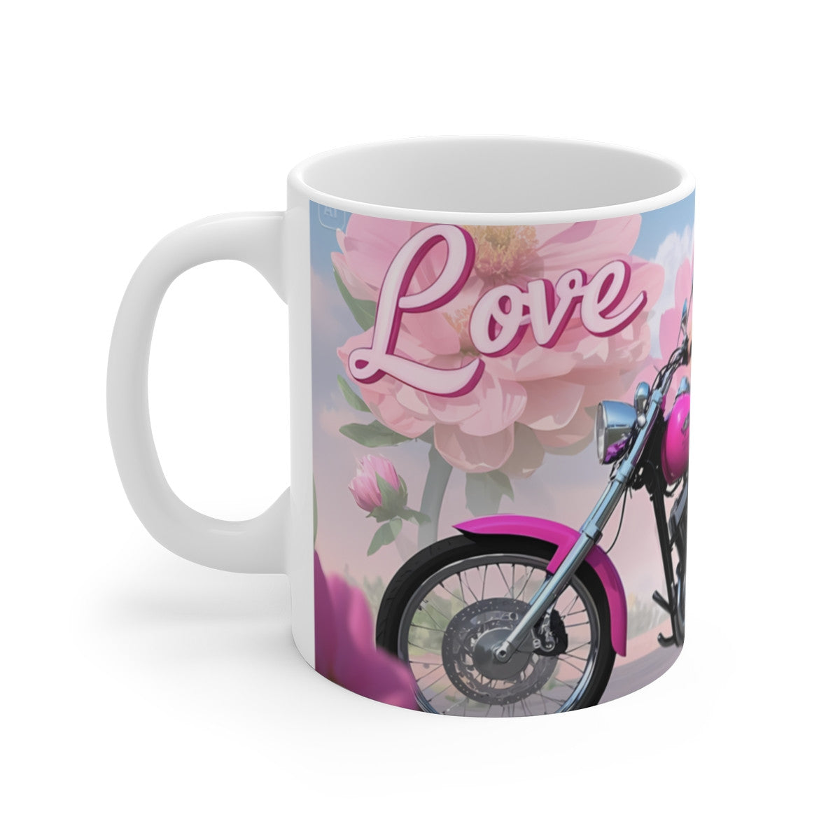 Tasse Motarde Rose « Love to Ride » – Mug Moto Féminin avec Fleurs – Cadeau Biker Girl