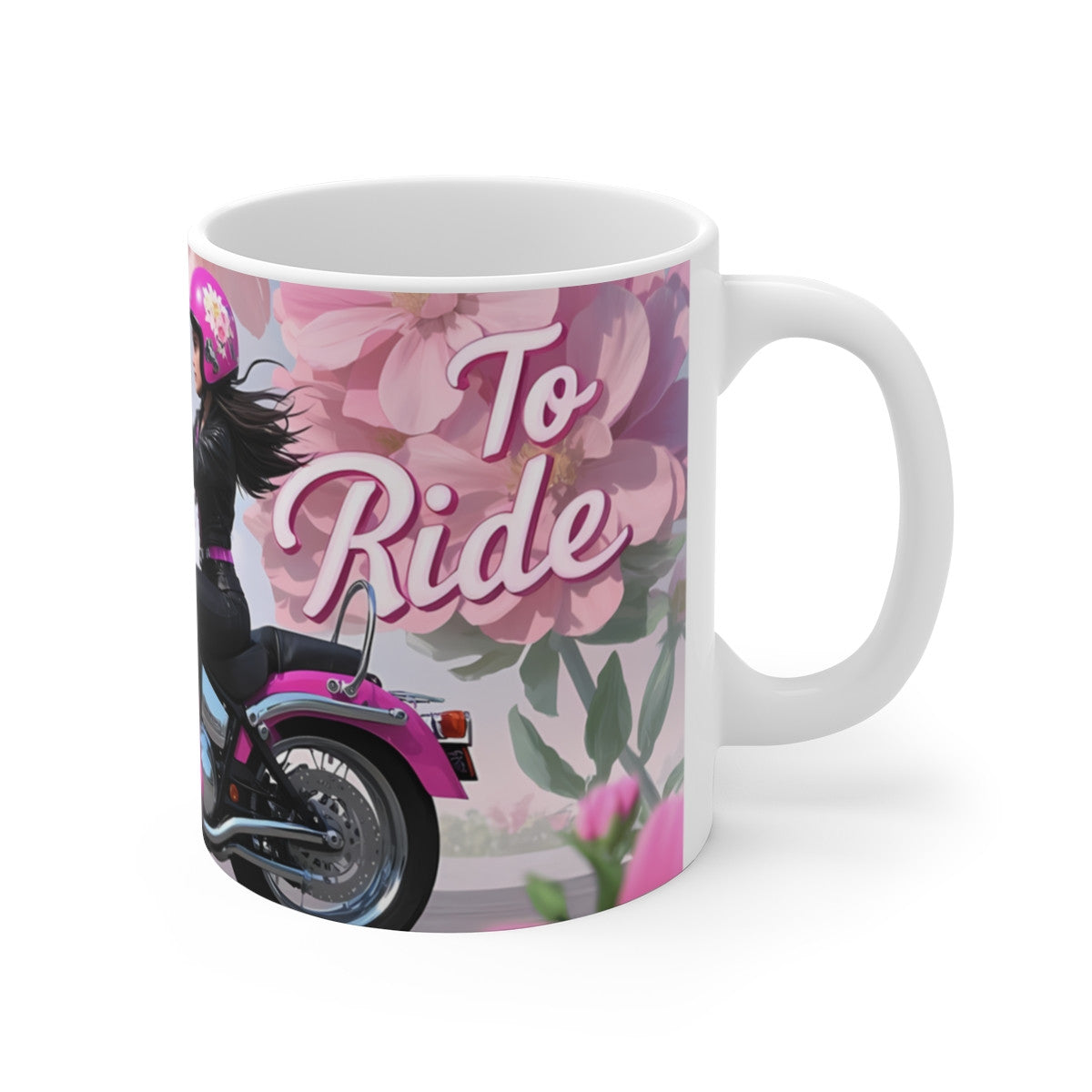 Tasse Motarde Rose « Love to Ride » – Mug Moto Féminin avec Fleurs – Cadeau Biker Girl