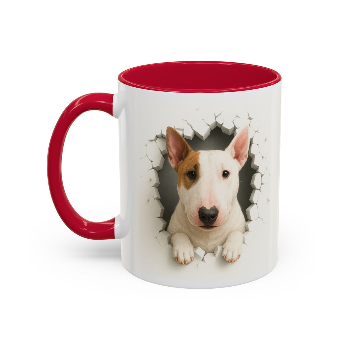 Mug Bull Terrier Effet Mur Cassé – Tasse Chien 3D Trompe-l’œil – Cadeau Original Amoureux du Bull Terrier noir bleu rouge