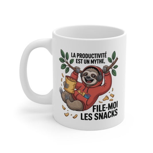 Mug Drôle Paresseux  La productivité est un mythe, file-moi les snacks  Cadeau Humour Fainéant, Fan de Grignotage