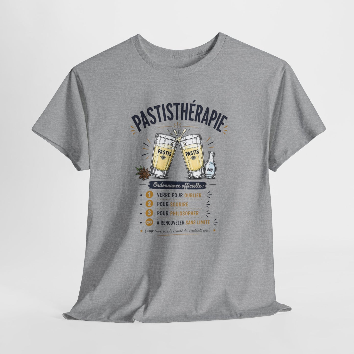 T-Shirt Pastis Thérapie Homme Femme – Tee Shirt Humour Apéro Pastis – Cadeau Drôle Soirée Amis Weekend Noir Blanc Gris