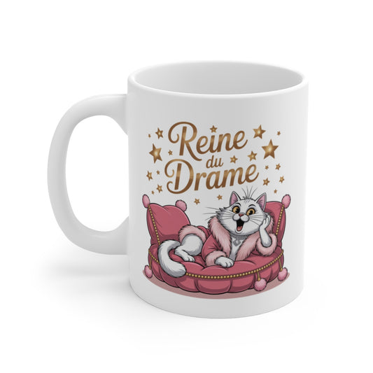 Mug Tasse Chat Drôle Reine du Drame Humour Félin, Cadeau Femme, Chatte Diva, Glitter Gold