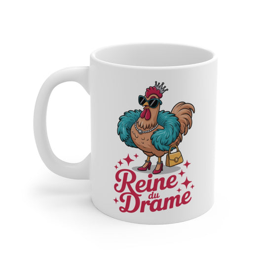 Mug Tasse Poule Drôle – Reine du Drame Humour Femme, Poulette Chic, Cadeau Original, Reine Glamour