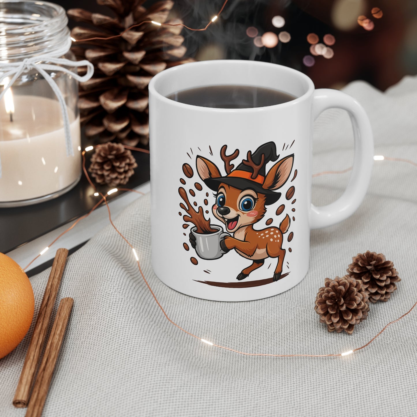Mug Céramique Faon Sorcier Café – Tasse Halloween Animaux Mignonne 325ml – Cadeau Original Café Thé