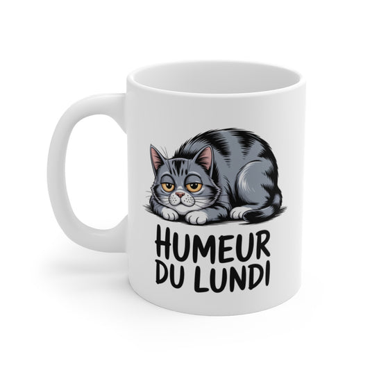 Mug Tasse Chat Humeur du Lundi  Humour Fatigué pour Fan de Chats  Cadeau Début de Semaine Drôle & Mignon