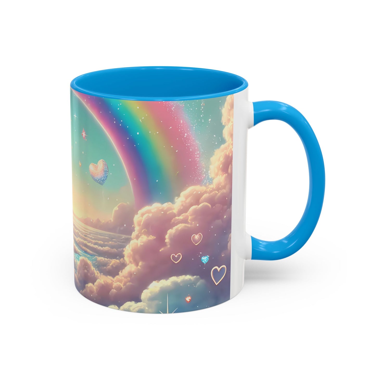 Mug Chat Blanc Kawaii – Tasse Féérique Pastel avec Arc-en-Ciel et Roses – Cadeau Amoureux des Chats 325ml