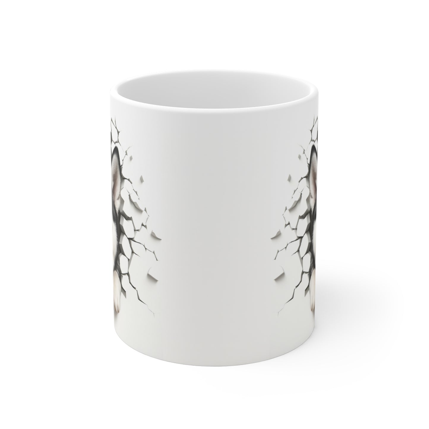 Mug Husky Sibérien Effet Mur Cassé – Tasse Chien 3D Trompe-l’œil – Cadeau Original Amoureux du Husky