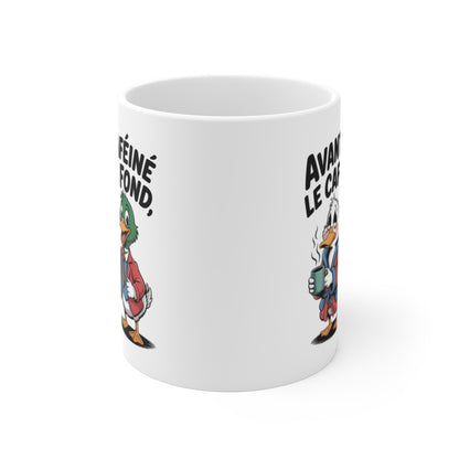 Mug Avant Café Après Caféine  Humour Matin & Caféine  Tasse Canard Rigolote pour Fan de Café