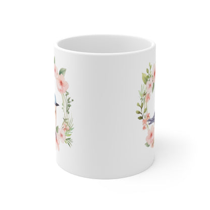 Mug Oiseau Aquarelle  Tasse Fleurie Style Pastel et Poétique Cadeau Nature Romantique & Printanier