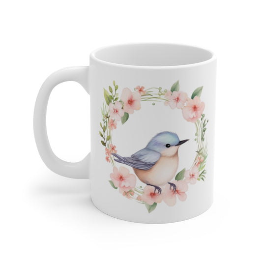 Mug Oiseau Aquarelle  Tasse Fleurie Style Pastel et Poétique Cadeau Nature Romantique & Printanier
