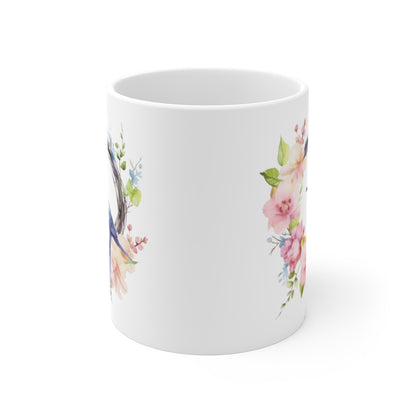 Mug Oiseau Bleu & Fleurs Aquarelle Tasse Nature Printanière Romantique  Idée Cadeau Poétique & Douce