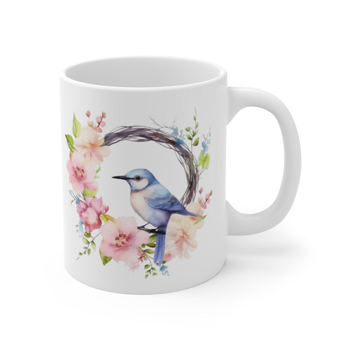 Mug Oiseau Bleu & Fleurs Aquarelle Tasse Nature Printanière Romantique  Idée Cadeau Poétique & Douce