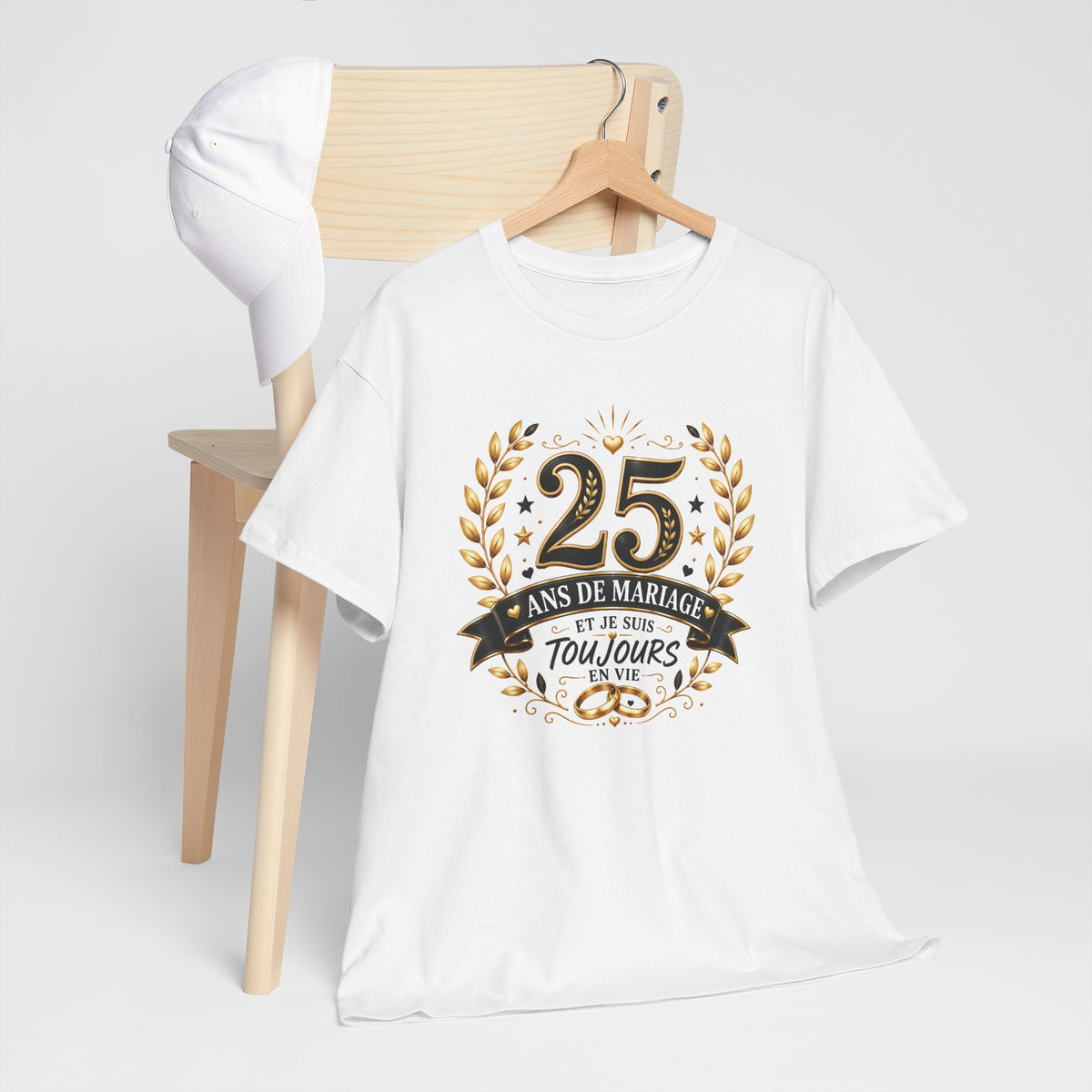 Tee Shirt 25 Ans de Mariage Homme Femme – Toujours en Vie – T-Shirt Humour Anniversaire de Mariage Couple Cadeau Original