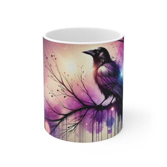 Mug Corbeau Gothique Mystique  Oiseau Noir sur Branche au Crépuscule  Art Fantasy Sombre & Poétique Cadeau Ésotérique