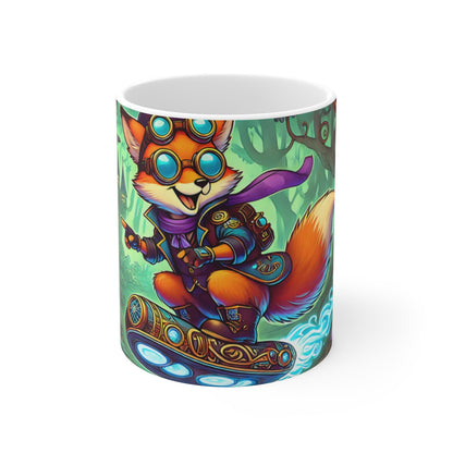 Mug Renard Steampunk Fantastique Tasse Rigolote Univers Magique Hoverboard, Forêt Enchantée & Champignons