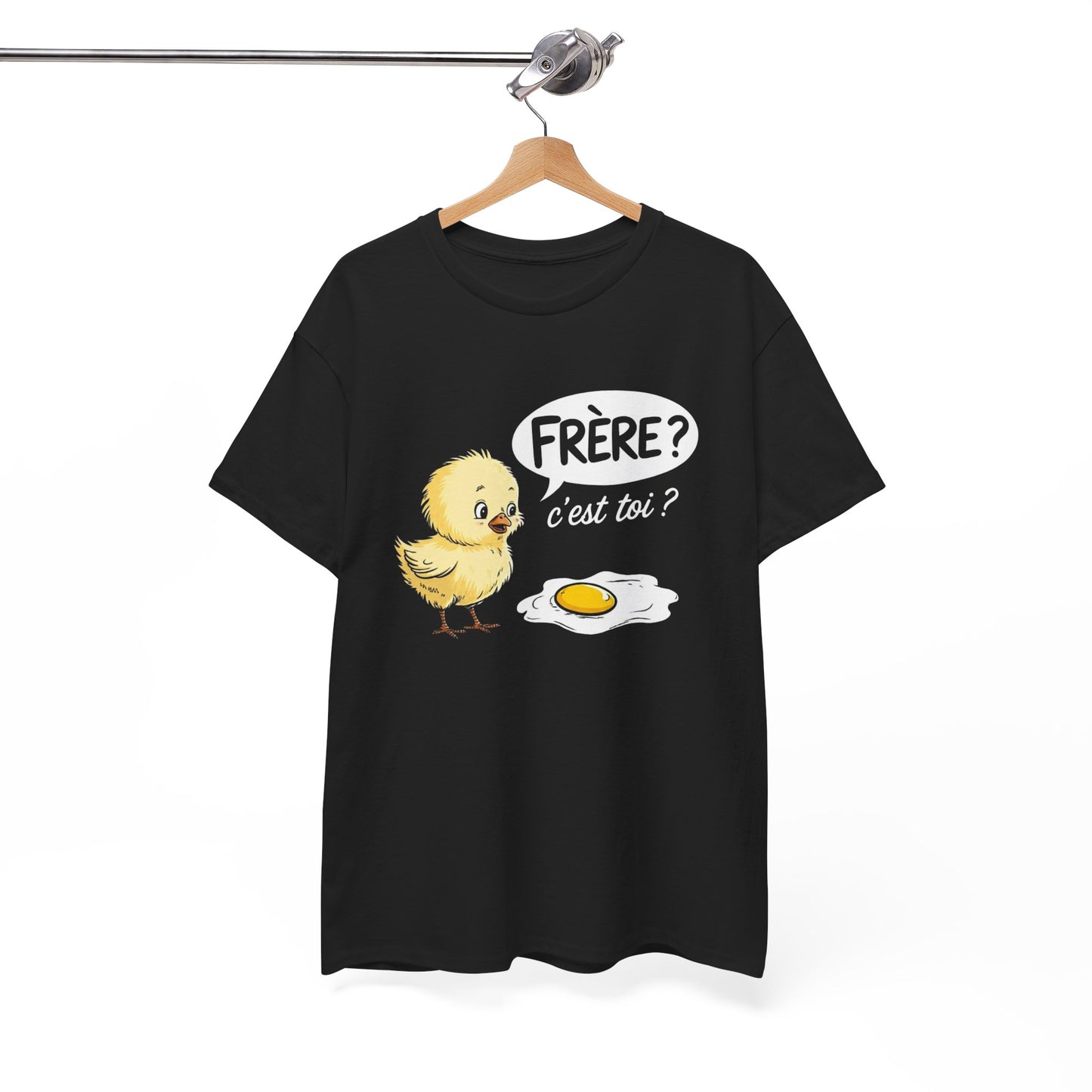 T-Shirt Humoristique Poussin Homme Femme – Tee Shirt Drôle Jeu de Mot Œuf Frère – Cadeau Fun Noir Blanc Gris