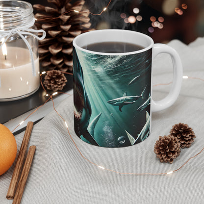 Mug Requin Féroce  Grand Requin Blanc Gueule Ouverte Cadeau Original Océan Fan de Requins & Sensations Fortes