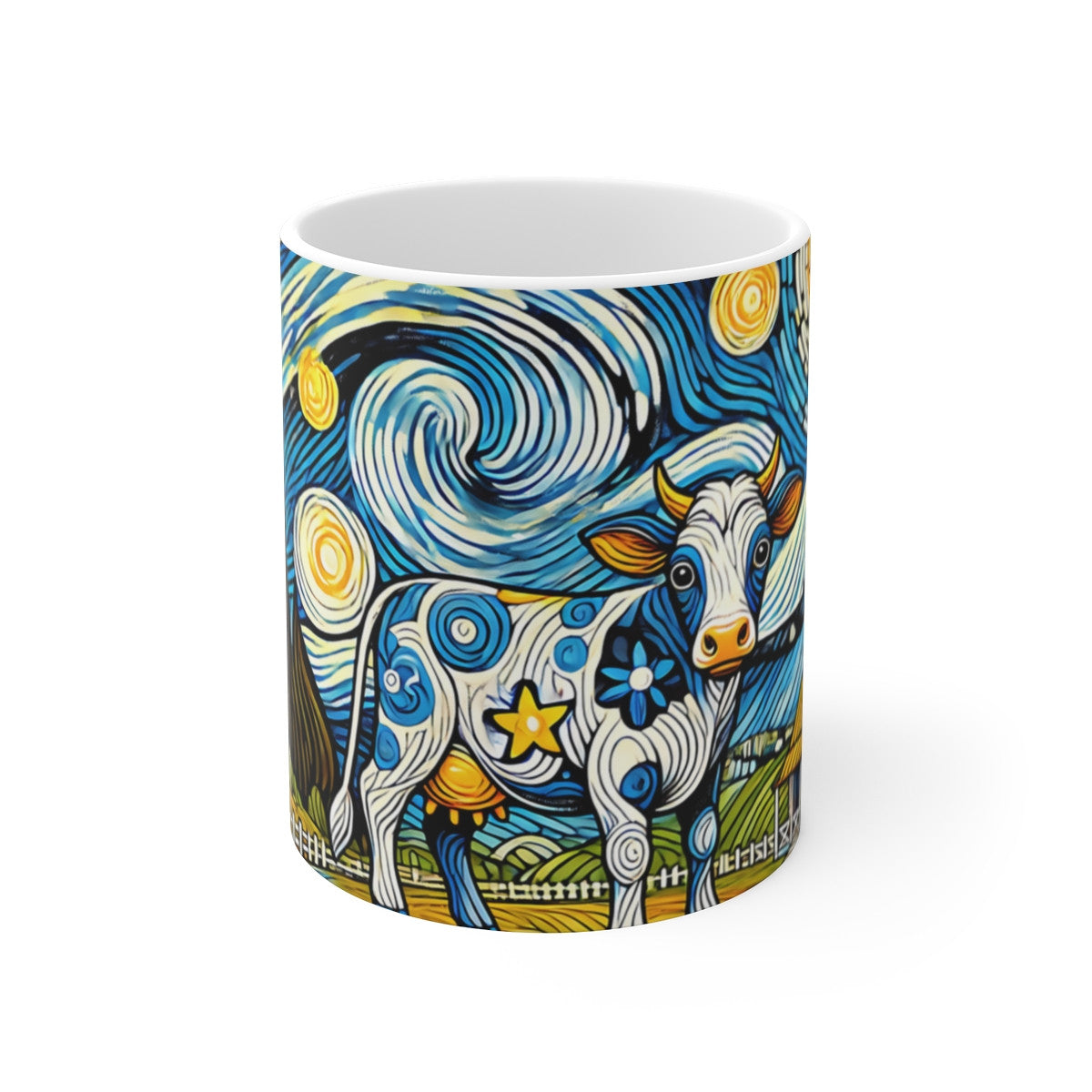 Mug Vache Artistique  Paysage Nuit Étoilée Style Van Gogh Cadeau Humour Champêtre et Art Classique Revisité