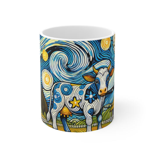Mug Vache Artistique  Paysage Nuit Étoilée Style Van Gogh Cadeau Humour Champêtre et Art Classique Revisité