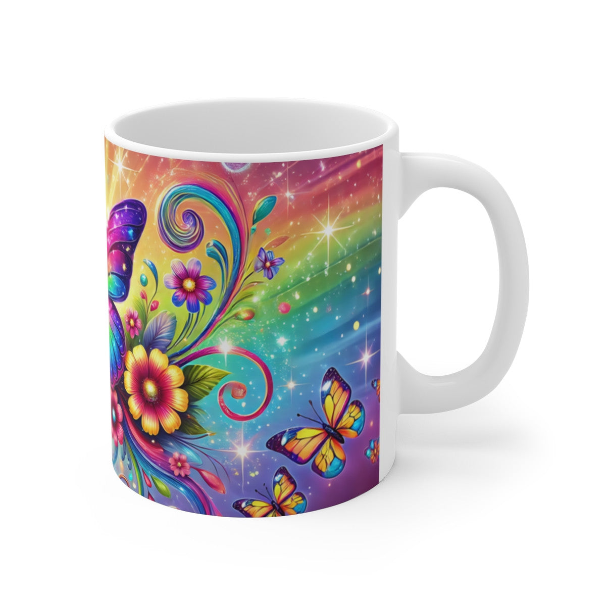 Mug Papillon Multicolore avec Fleurs Arc-en-Ciel Illustration Fantastique et Brillante Cadeau  pour Fan de Papillons